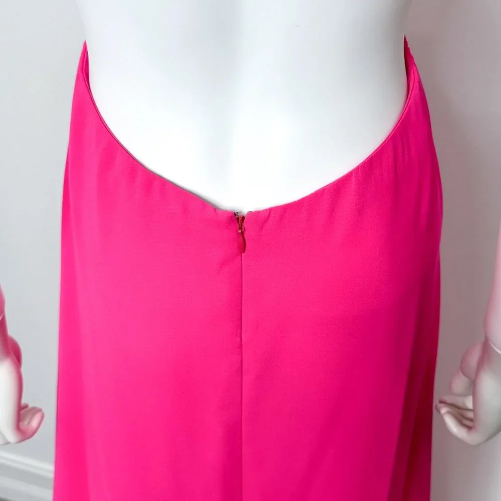 JILL Jill Stuart Plunge Deep V Cross Back Cut Out Maxi Dress Gown in Gossip Pink